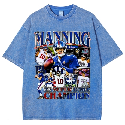 Unisex-Adult Ultra Cotton Washed T-Shirt Graphic ELI MANNING TEE