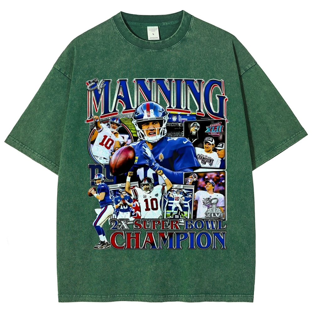 Unisex-Adult Ultra Cotton Washed T-Shirt Graphic ELI MANNING TEE