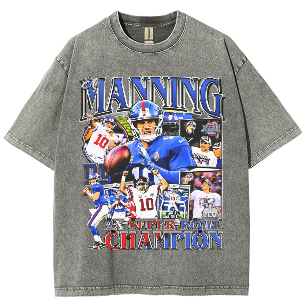 Unisex-Adult Ultra Cotton Washed T-Shirt Graphic ELI MANNING TEE