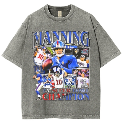 Unisex-Adult Ultra Cotton Washed T-Shirt Graphic ELI MANNING TEE