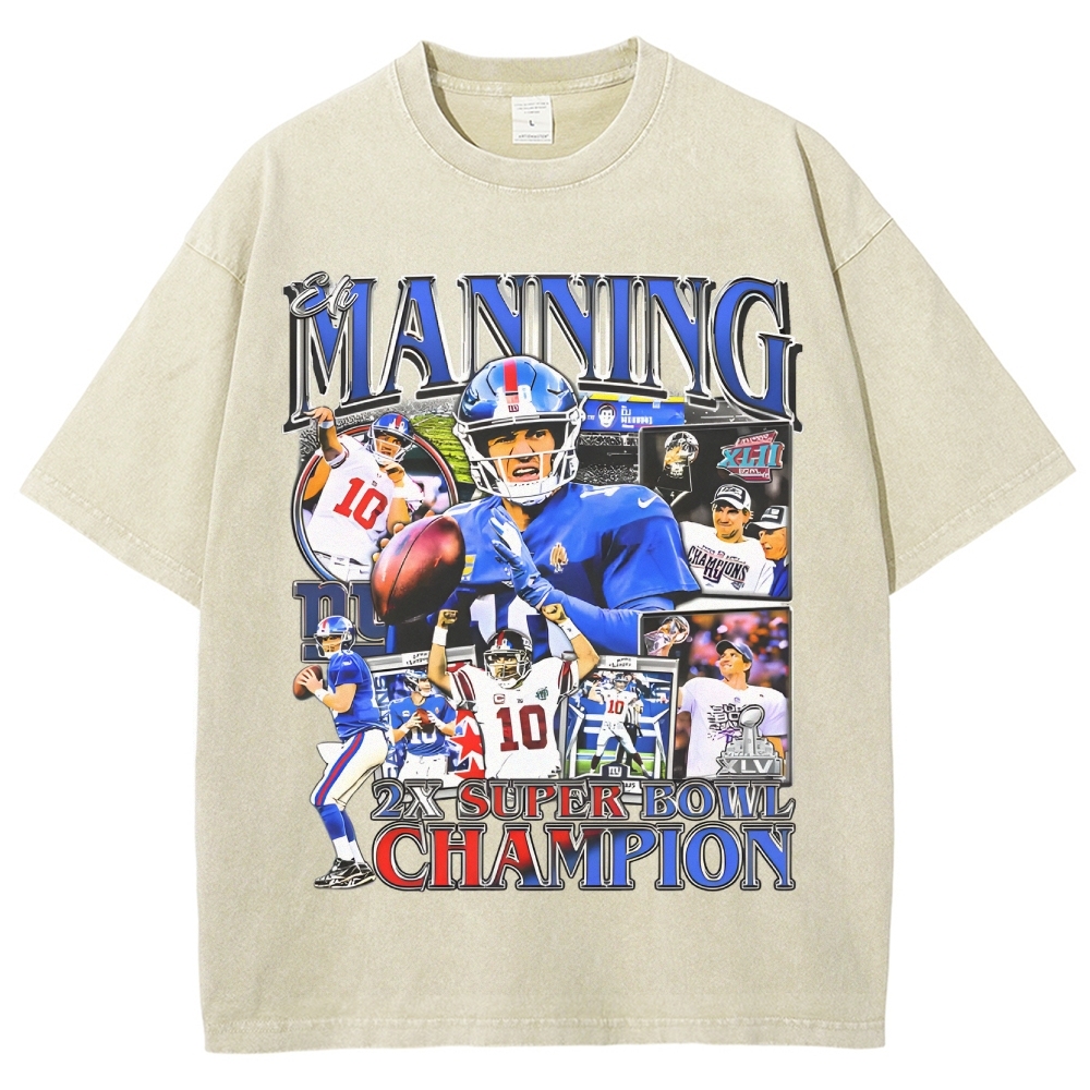 Unisex-Adult Ultra Cotton Washed T-Shirt Graphic ELI MANNING TEE