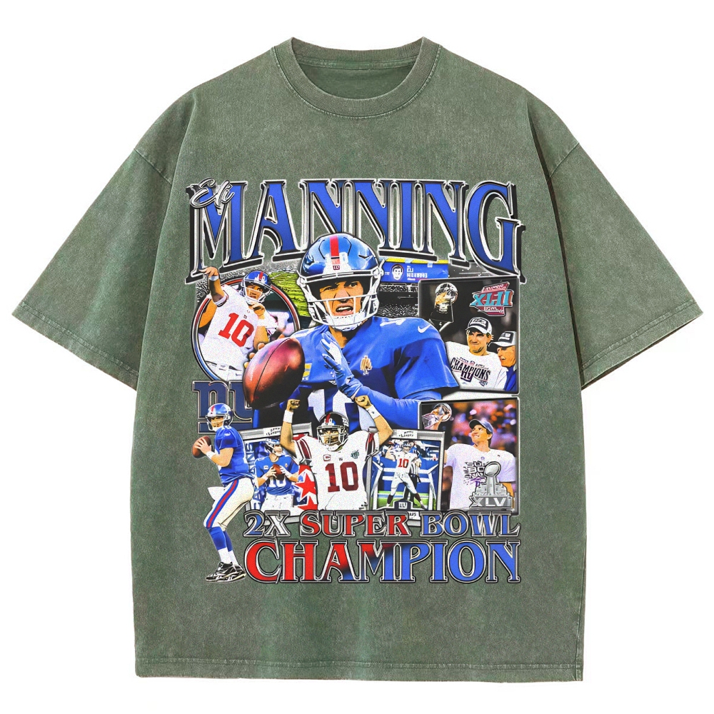 Unisex-Adult Ultra Cotton Washed T-Shirt Graphic ELI MANNING TEE