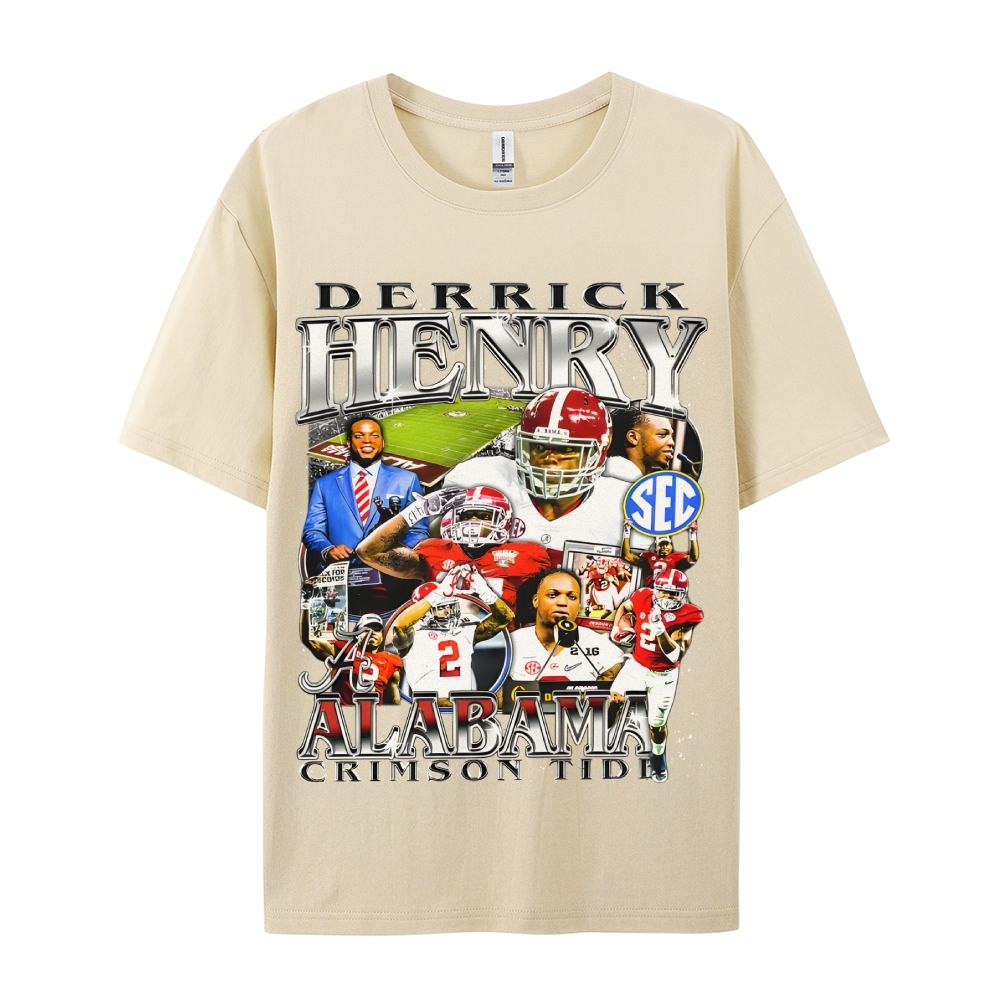 DERRICK HENRY - ALABAMA Tee  Vintage Casual Cotton Shirt-sleeve T-shirt
