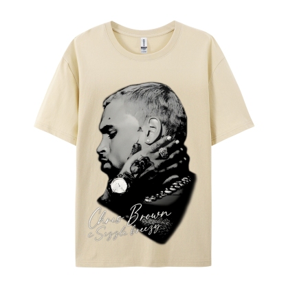 Unisex-Adult Ultra Cotton Washed T-Shirt Graphic CHRIS BROWN BIG FACE V3 TEE