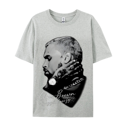 Unisex-Adult Ultra Cotton Washed T-Shirt Graphic CHRIS BROWN BIG FACE V3 TEE