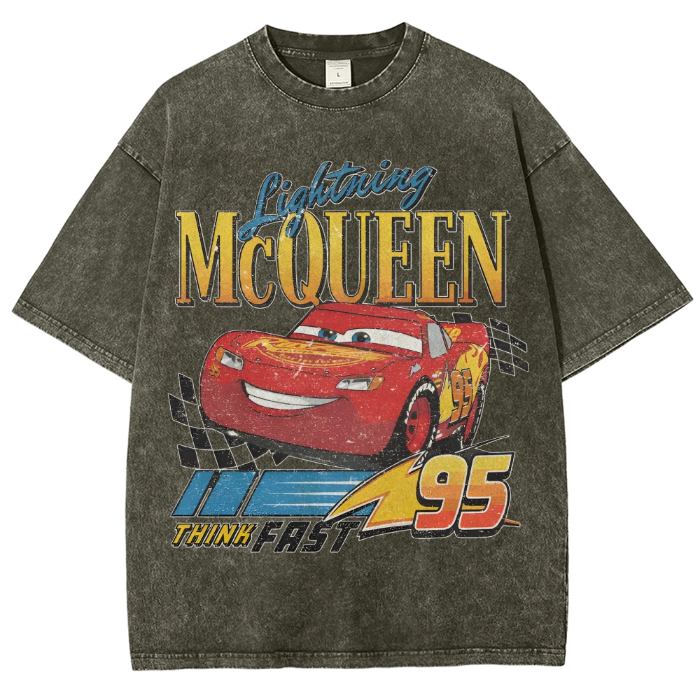 Unisex Fit Washed T-Shirt LIGHTNING MCQUEEN VINTAGE TEE