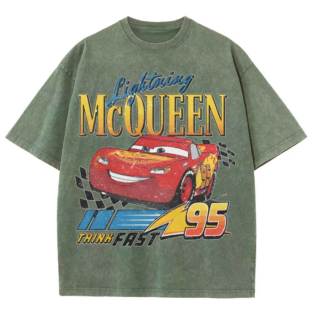 Unisex Fit Washed T-Shirt LIGHTNING MCQUEEN VINTAGE TEE