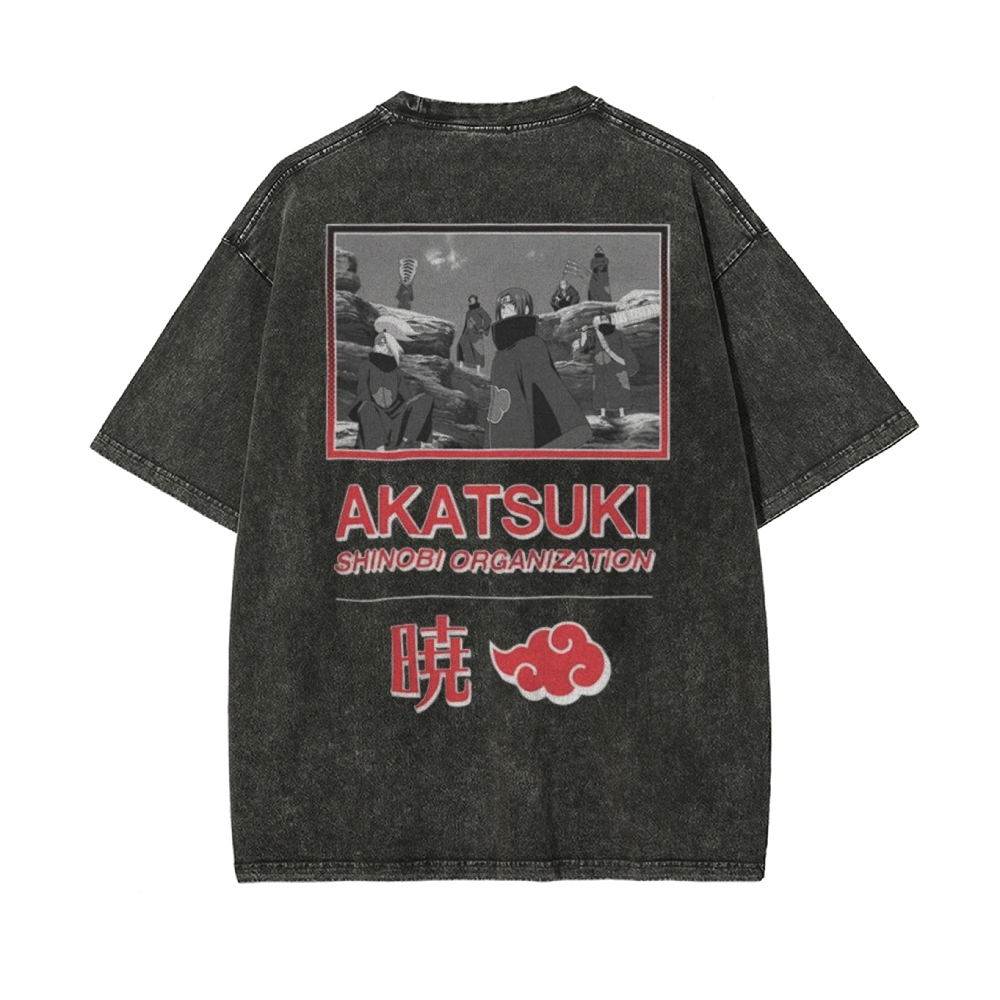 Vintage Unisex-Adult Oversized Washed T-Shirt Graphic Naruto Akatsuki Shinobi T-Shirt