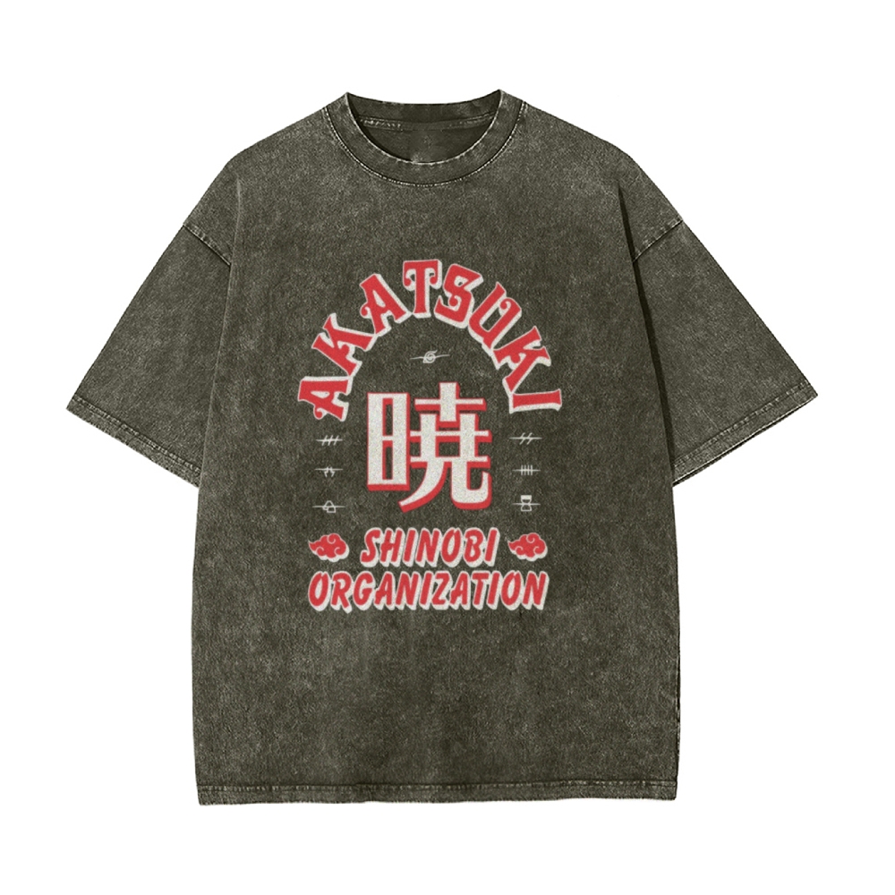 Vintage Unisex-Adult Oversized Washed T-Shirt Graphic Naruto Akatsuki Shinobi T-Shirt