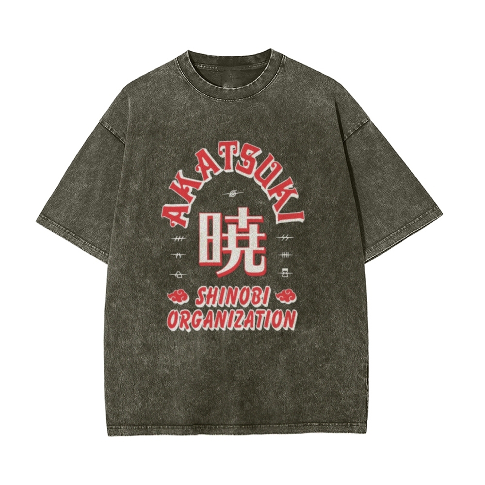 Vintage Unisex-Adult Oversized Washed T-Shirt Graphic Naruto Akatsuki Shinobi T-Shirt