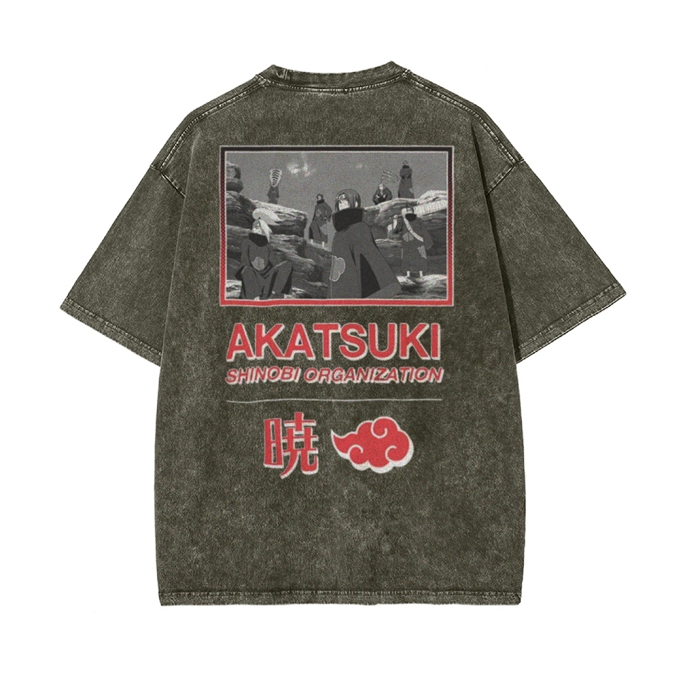 Vintage Unisex-Adult Oversized Washed T-Shirt Graphic Naruto Akatsuki Shinobi T-Shirt