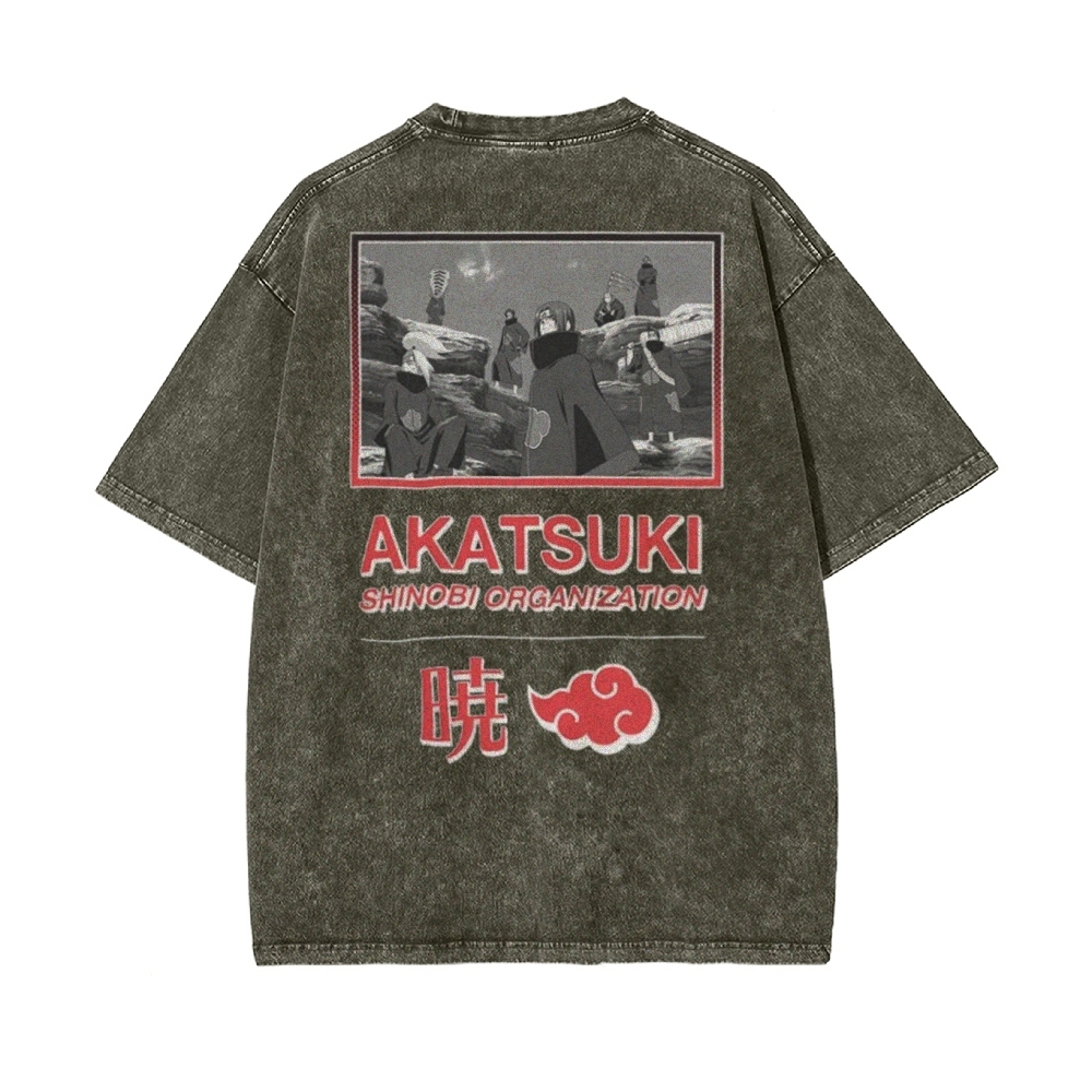 Vintage Unisex-Adult Oversized Washed T-Shirt Graphic Naruto Akatsuki Shinobi T-Shirt