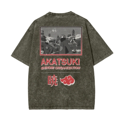 Vintage Unisex-Adult Oversized Washed T-Shirt Graphic Naruto Akatsuki Shinobi T-Shirt