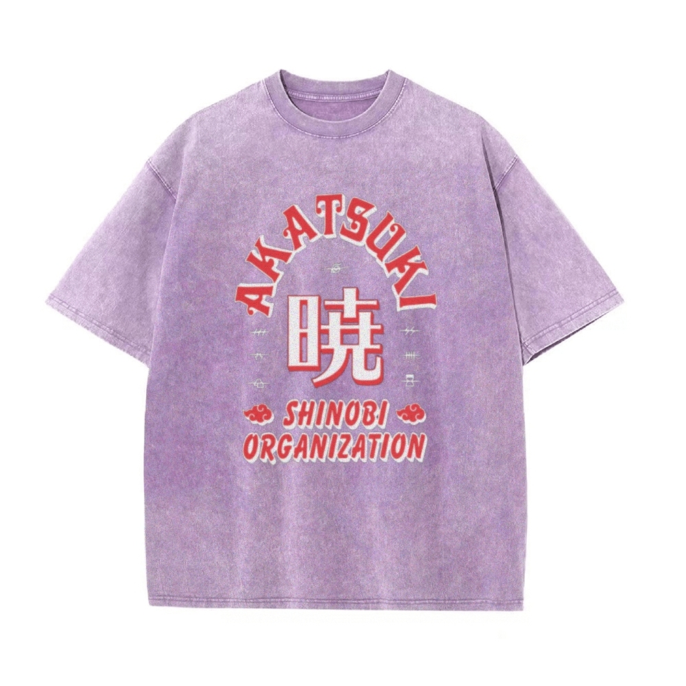 Vintage Unisex-Adult Oversized Washed T-Shirt Graphic Naruto Akatsuki Shinobi T-Shirt