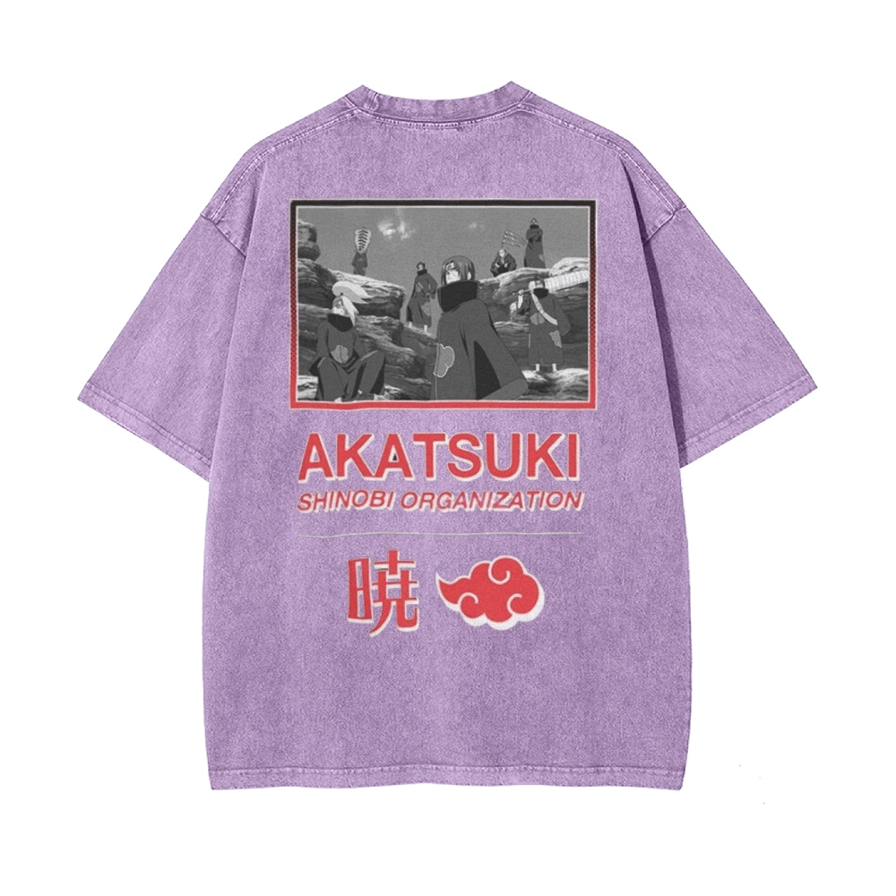 Vintage Unisex-Adult Oversized Washed T-Shirt Graphic Naruto Akatsuki Shinobi T-Shirt