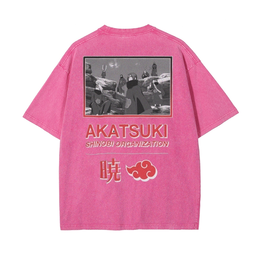 Vintage Unisex-Adult Oversized Washed T-Shirt Graphic Naruto Akatsuki Shinobi T-Shirt