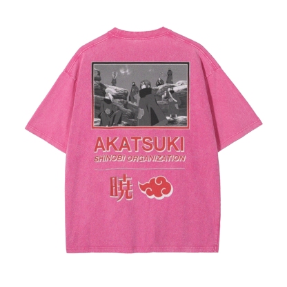 Vintage Unisex-Adult Oversized Washed T-Shirt Graphic Naruto Akatsuki Shinobi T-Shirt
