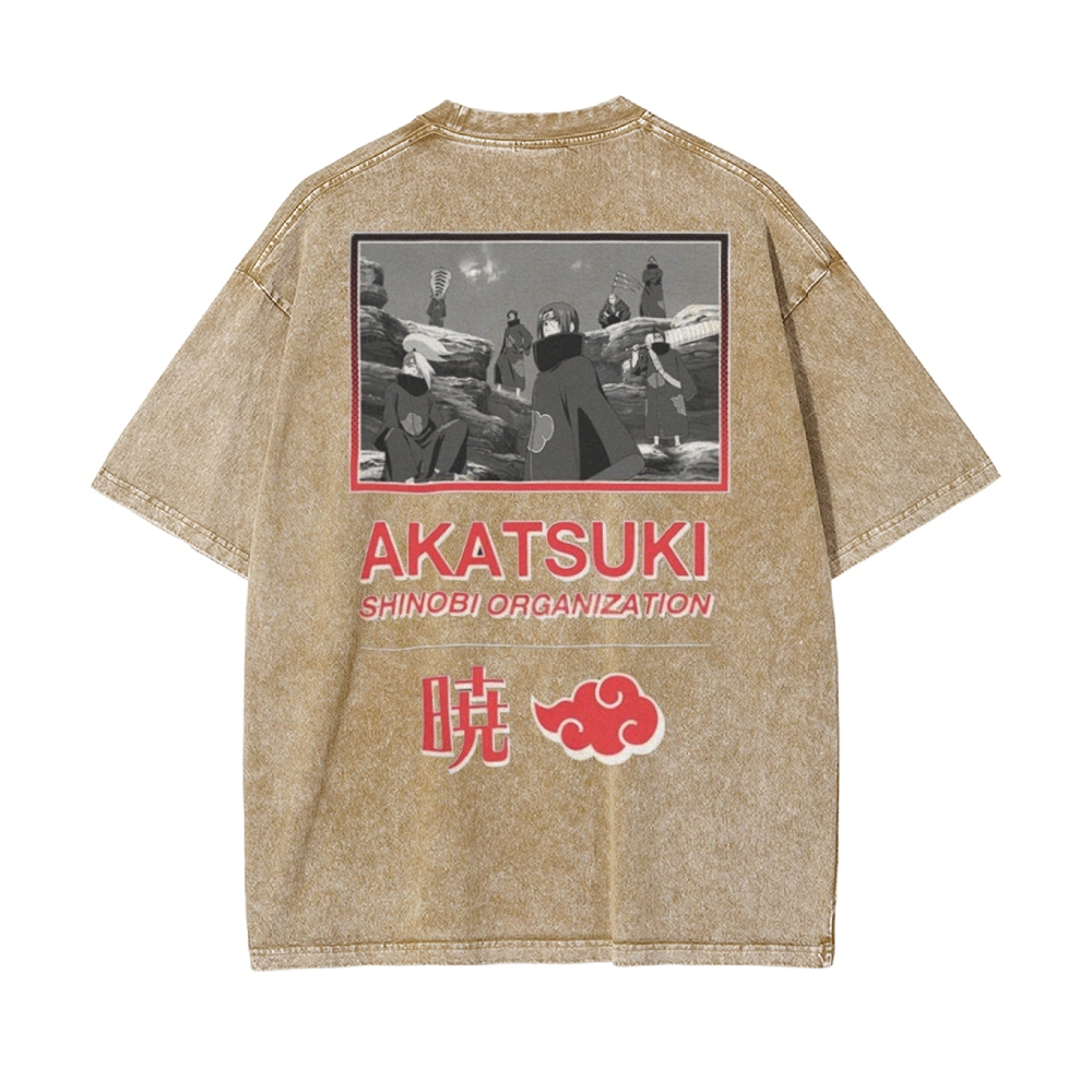 Vintage Unisex-Adult Oversized Washed T-Shirt Graphic Naruto Akatsuki Shinobi T-Shirt