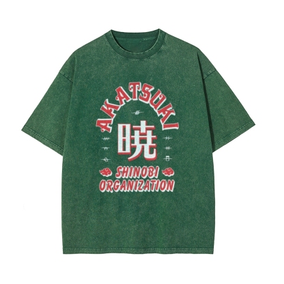 Vintage Unisex-Adult Oversized Washed T-Shirt Graphic Naruto Akatsuki Shinobi T-Shirt
