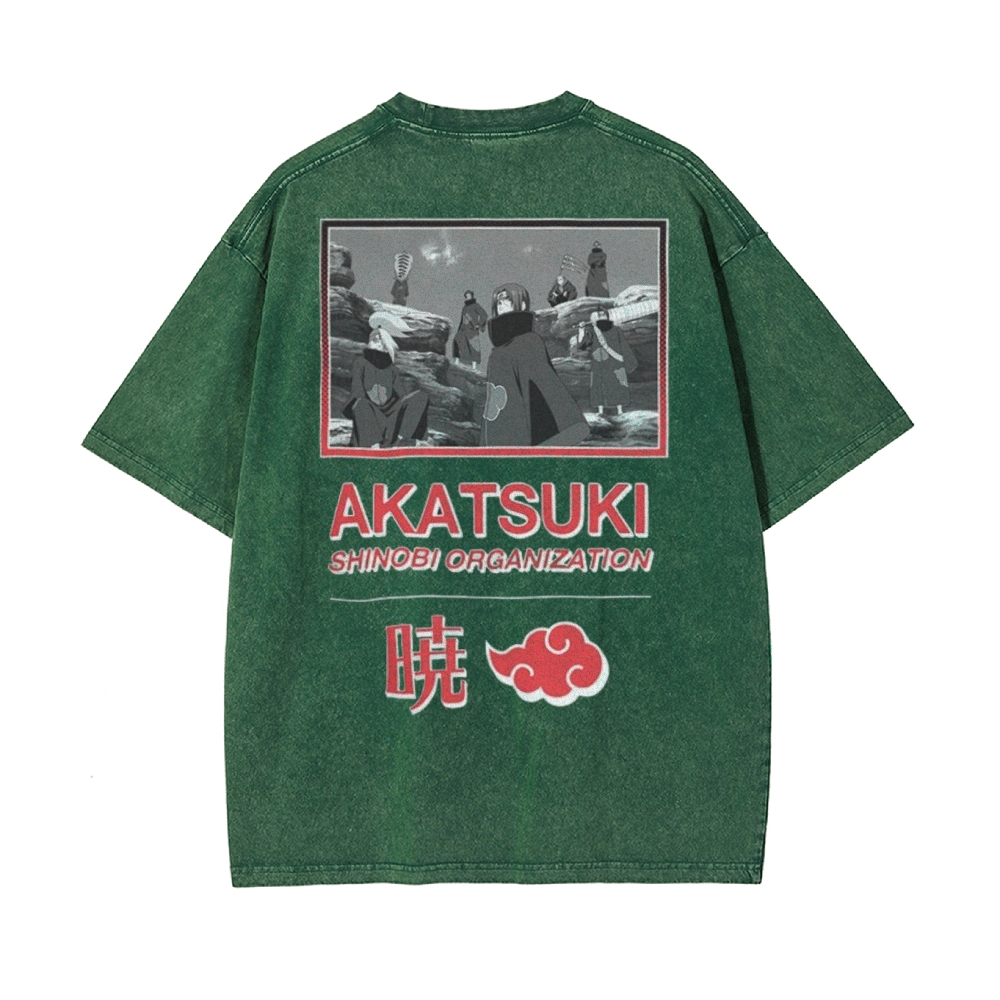 Vintage Unisex-Adult Oversized Washed T-Shirt Graphic Naruto Akatsuki Shinobi T-Shirt