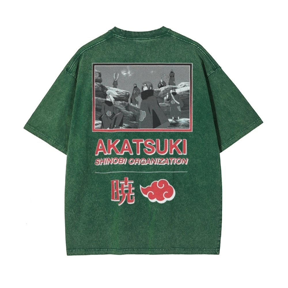 Vintage Unisex-Adult Oversized Washed T-Shirt Graphic Naruto Akatsuki Shinobi T-Shirt
