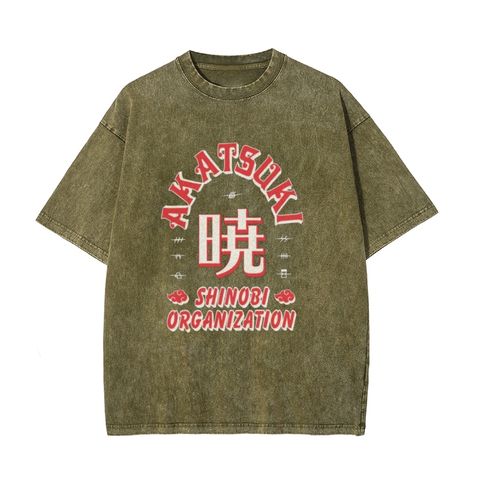 Vintage Unisex-Adult Oversized Washed T-Shirt Graphic Naruto Akatsuki Shinobi T-Shirt