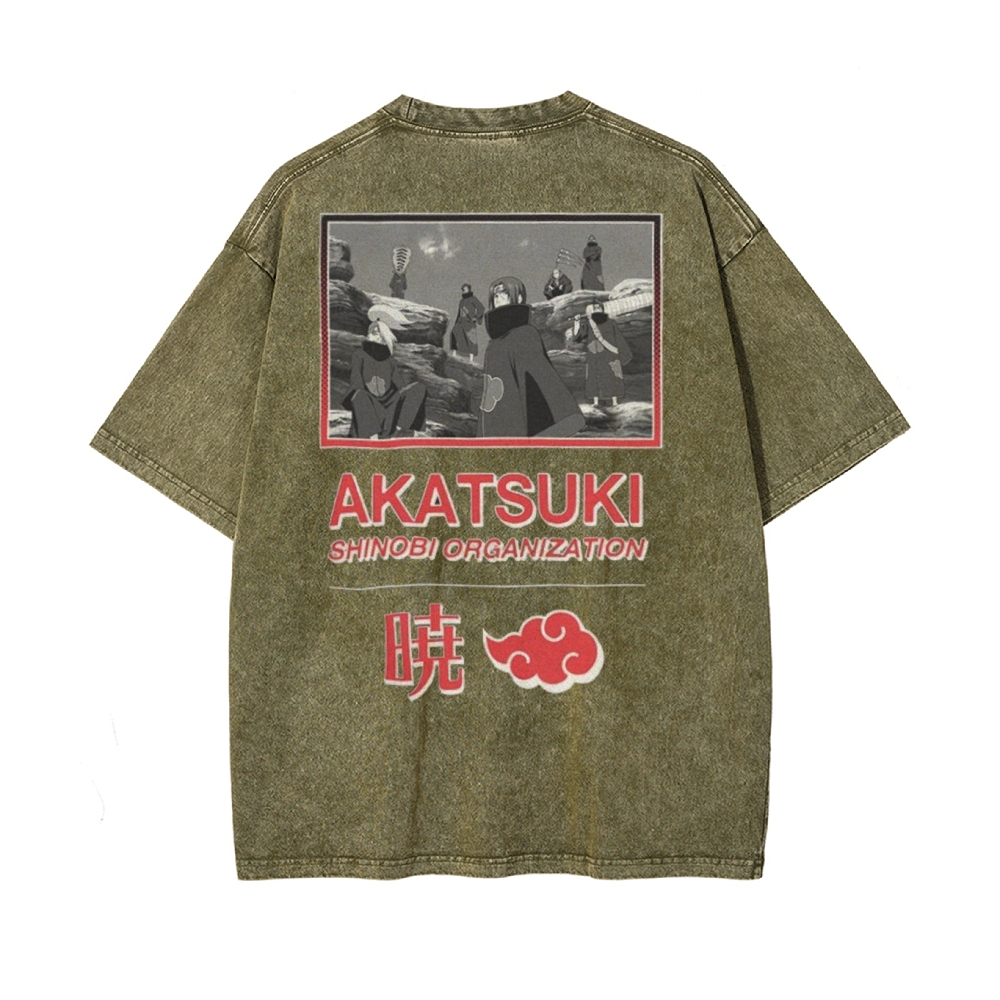 Vintage Unisex-Adult Oversized Washed T-Shirt Graphic Naruto Akatsuki Shinobi T-Shirt