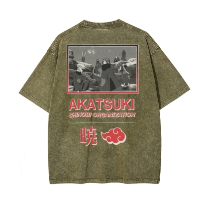 Vintage Unisex-Adult Oversized Washed T-Shirt Graphic Naruto Akatsuki Shinobi T-Shirt