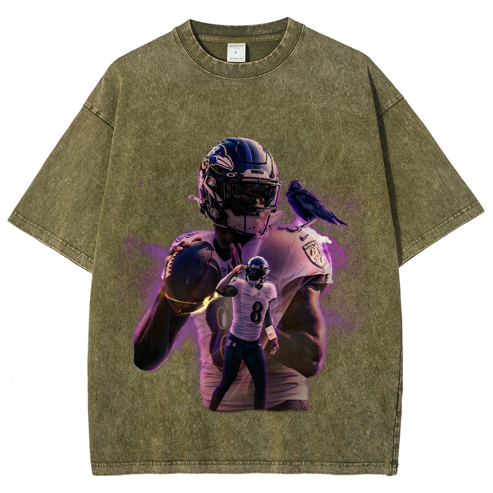 Unisex Fit Washed T-Shirt Baltimore Ravens Lamar Jackson