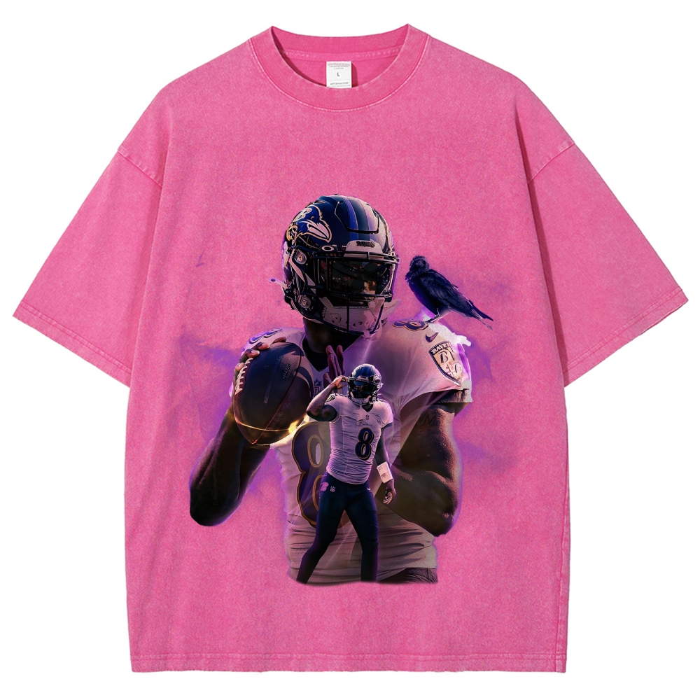 Unisex Fit Washed T-Shirt Baltimore Ravens Lamar Jackson