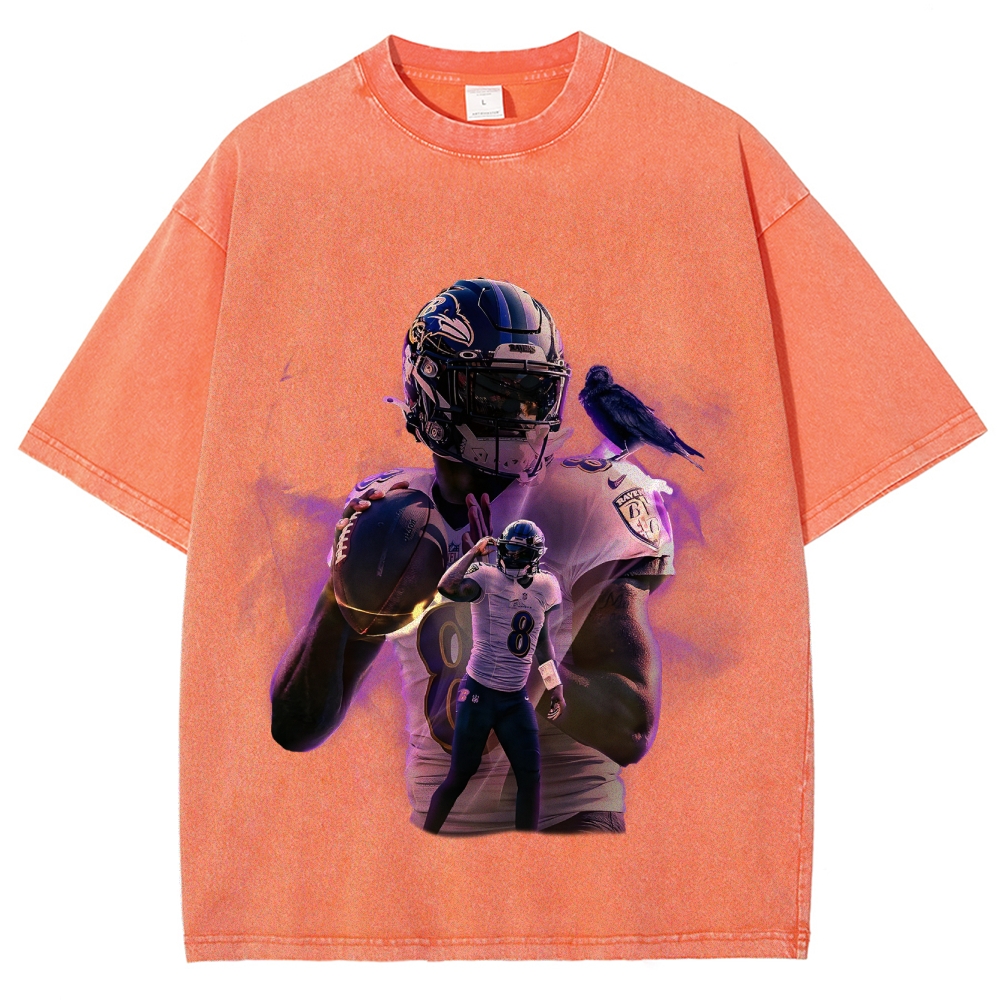 Unisex Fit Washed T-Shirt Baltimore Ravens Lamar Jackson