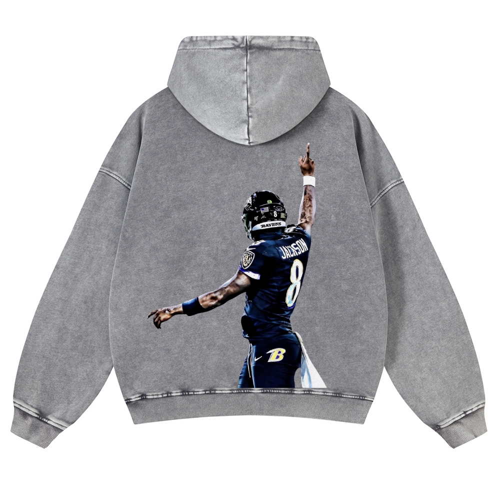 Casual Washed Hoodie|RAVENS Lamar Jackson