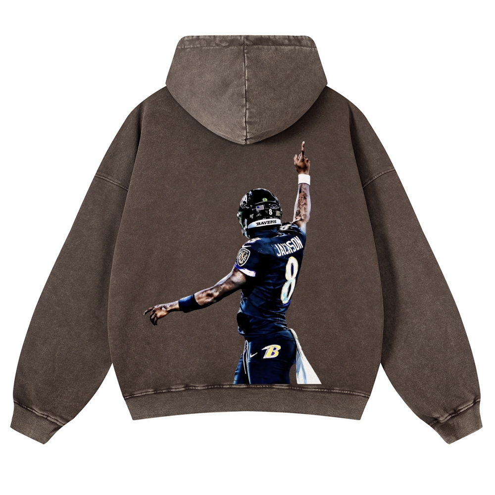 Casual Washed Hoodie|RAVENS Lamar Jackson