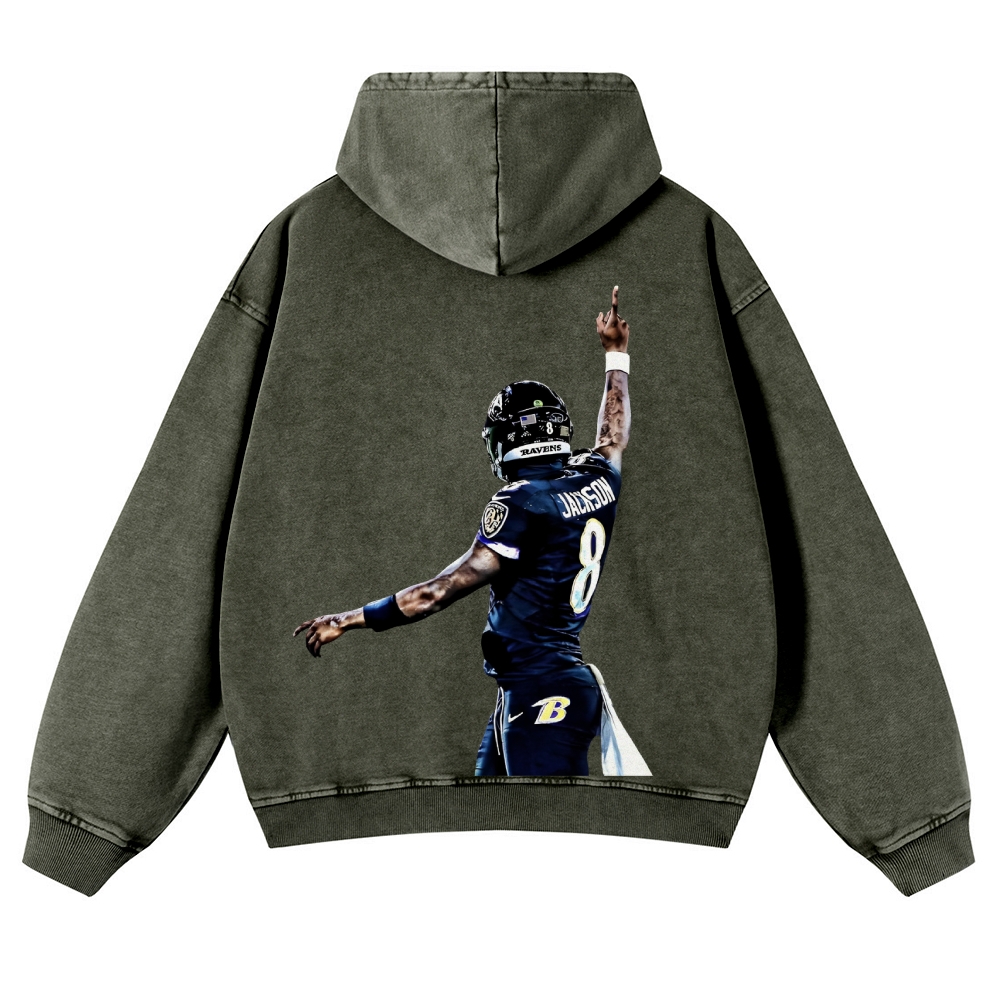 Casual Washed Hoodie|RAVENS Lamar Jackson