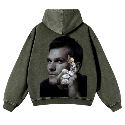 Casual Washed Hoodie|Tom Brady