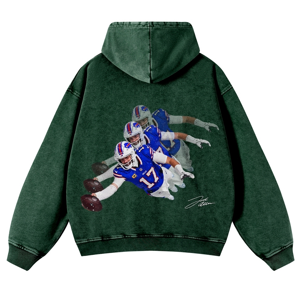 Casual Washed Hoodie Josh Allen Buffalo Bills
