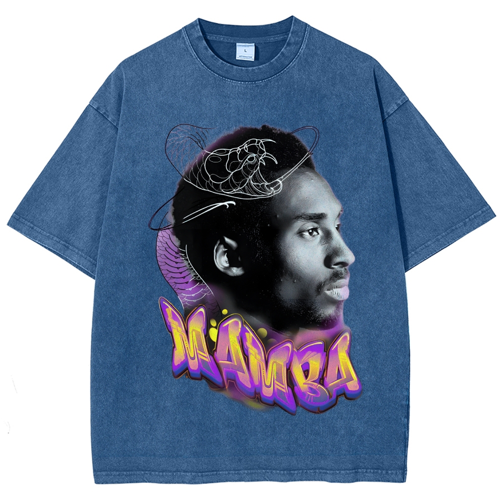 Vintage Style Unisex-Adult Oversized Washed Cotton T-Shirt Graphic KOBE TEE