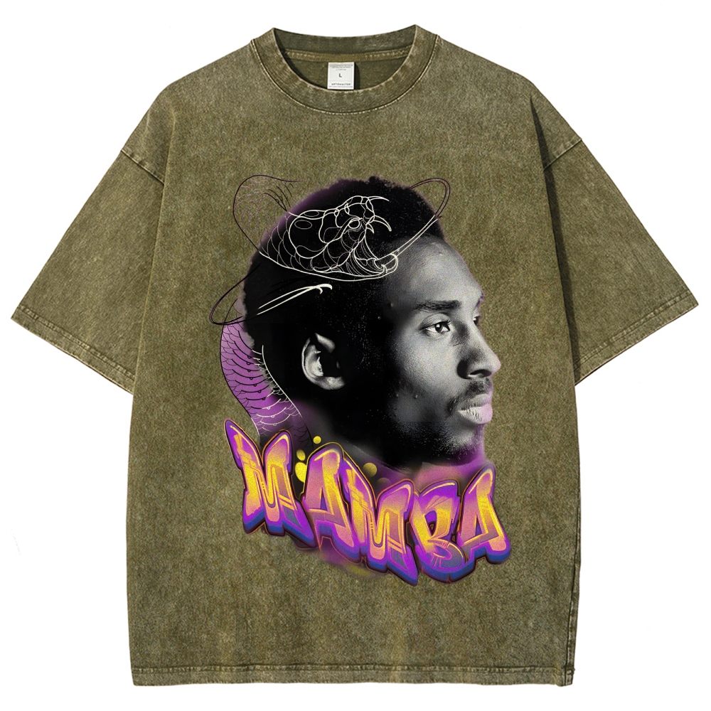 Vintage Style Unisex-Adult Oversized Washed Cotton T-Shirt Graphic KOBE TEE