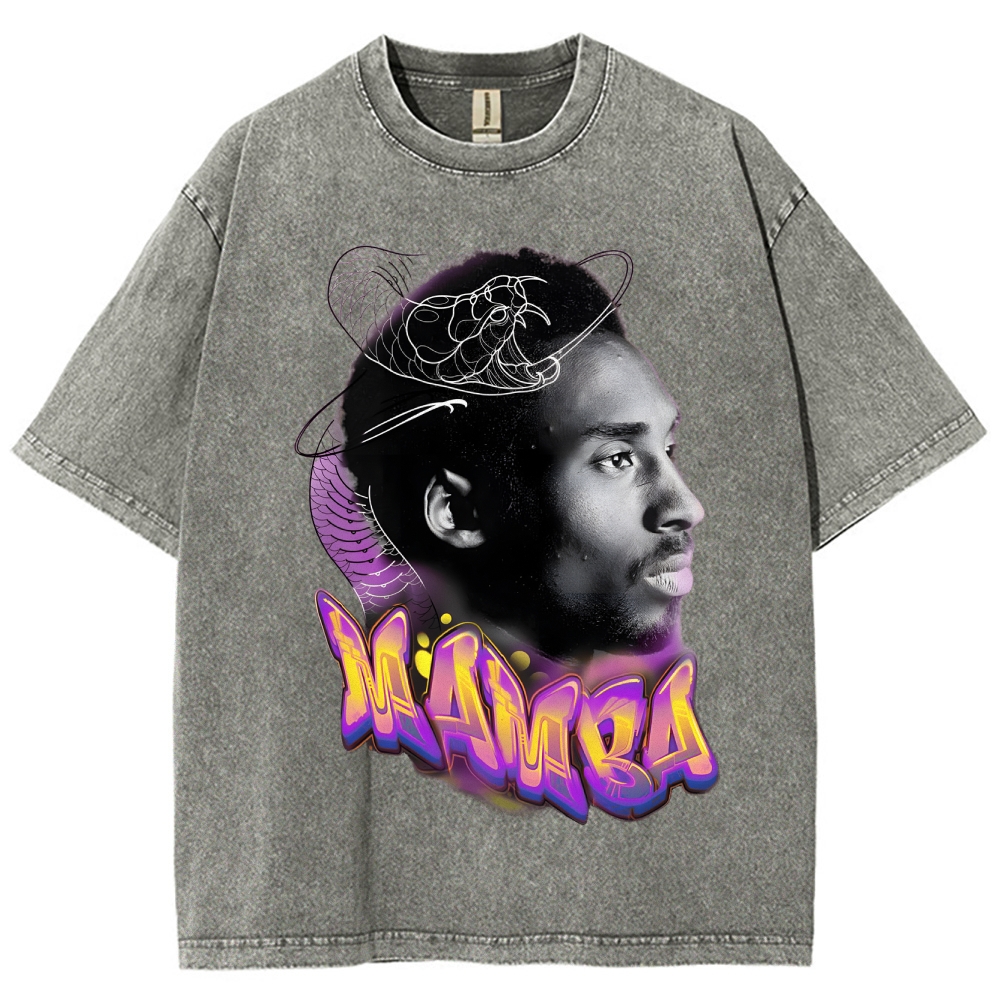 Vintage Style Unisex-Adult Oversized Washed Cotton T-Shirt Graphic KOBE TEE