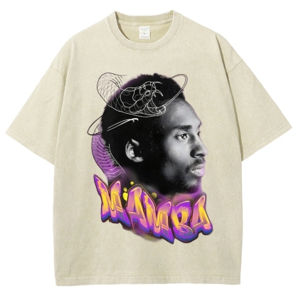 Vintage Style Unisex-Adult Oversized Washed Cotton T-Shirt Graphic KOBE TEE