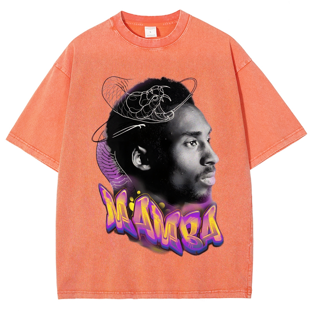 Vintage Style Unisex-Adult Oversized Washed Cotton T-Shirt Graphic KOBE TEE
