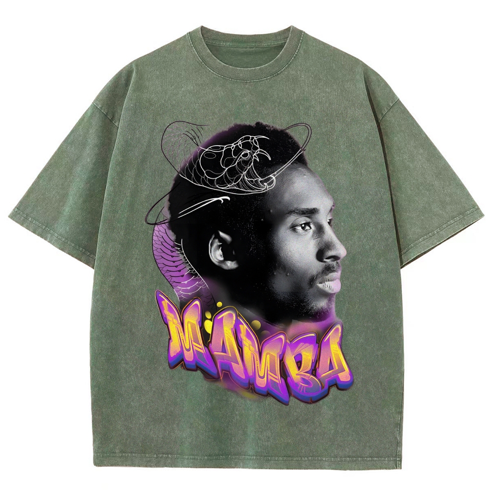 Vintage Style Unisex-Adult Oversized Washed Cotton T-Shirt Graphic KOBE TEE
