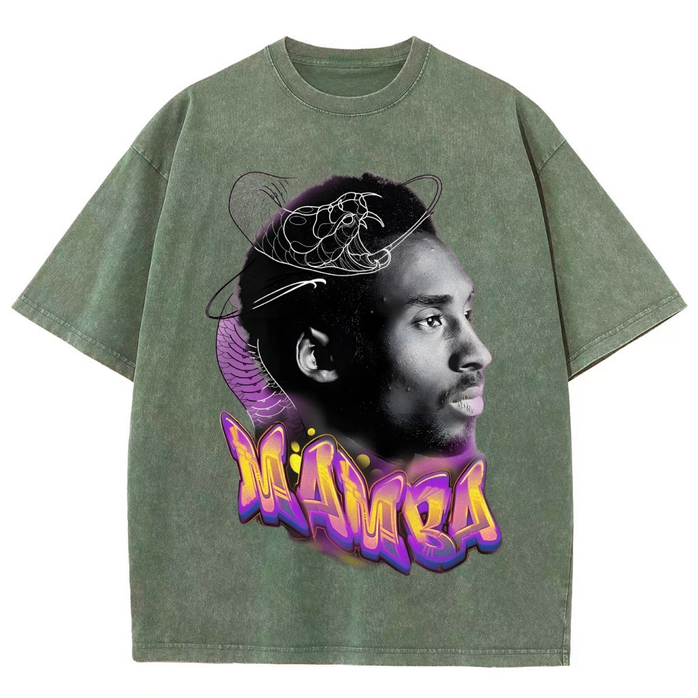 Vintage Style Unisex-Adult Oversized Washed Cotton T-Shirt Graphic KOBE TEE