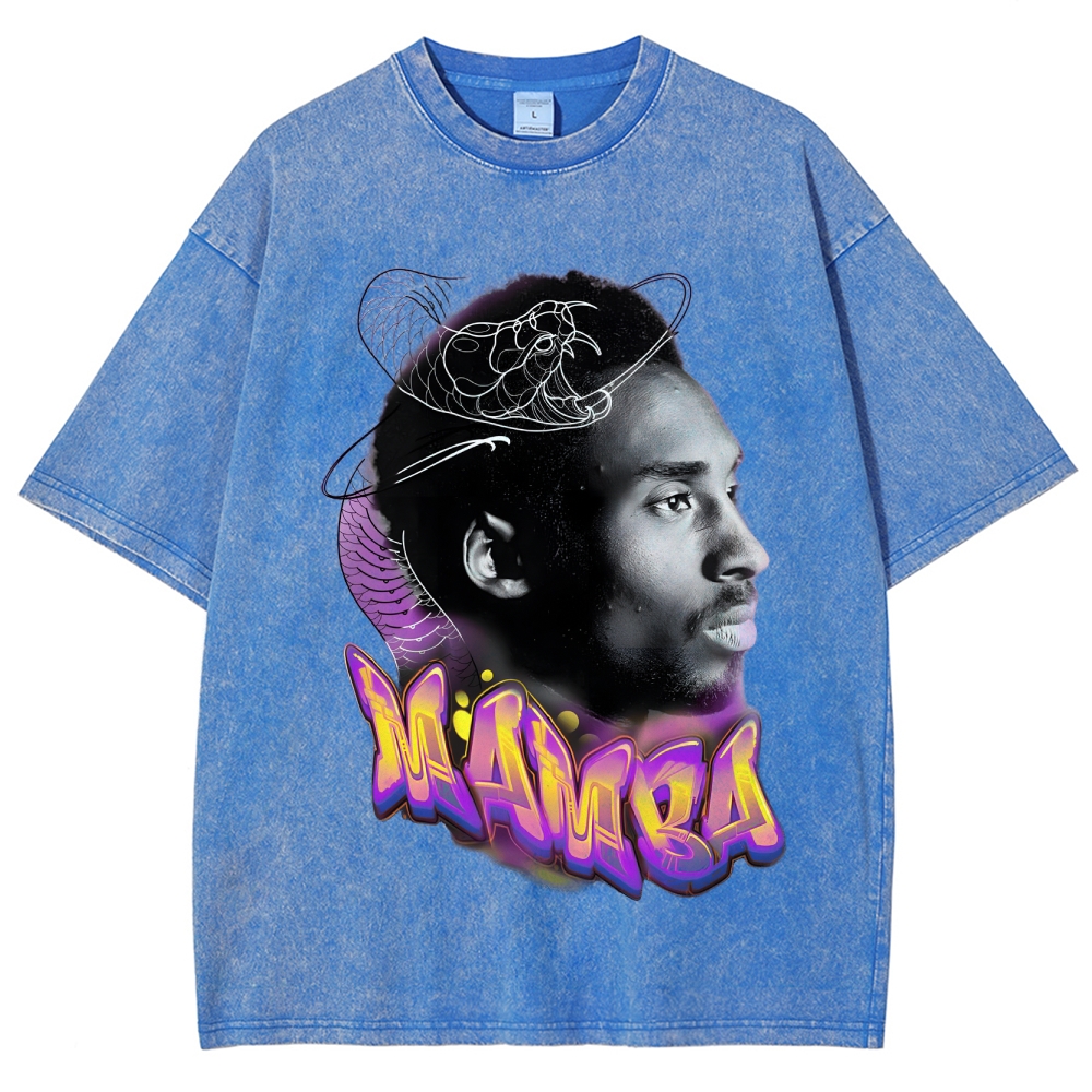 Vintage Style Unisex-Adult Oversized Washed Cotton T-Shirt Graphic KOBE TEE