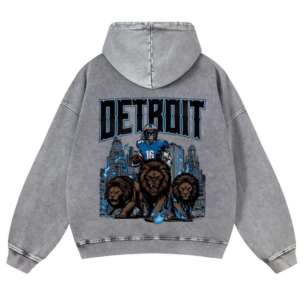 Casual Washed Hoodie Detroit Lions