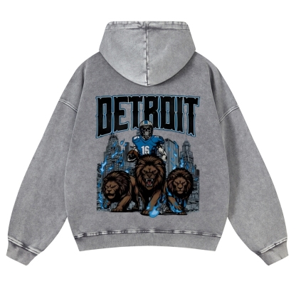 Casual Washed Hoodie Detroit Lions