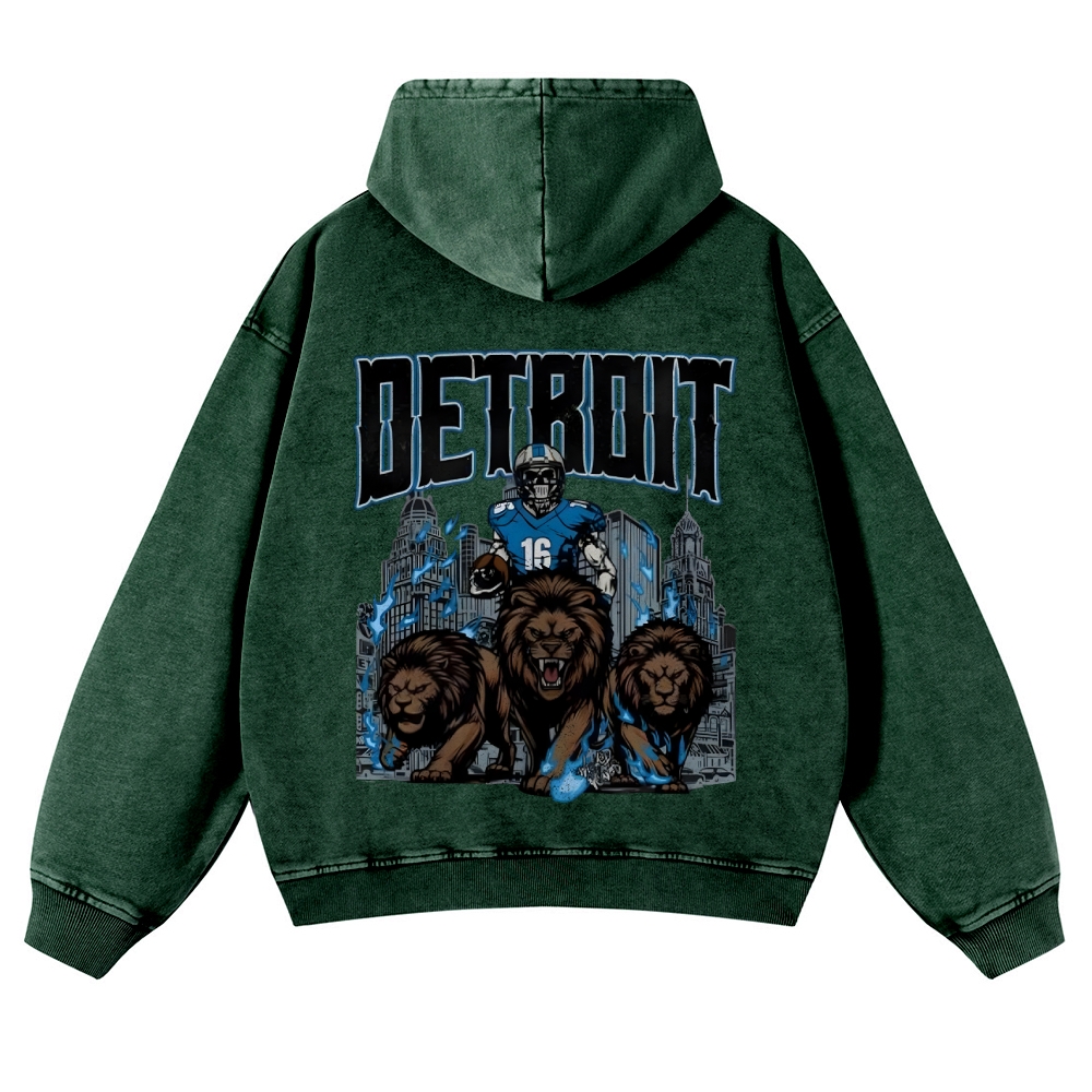 Casual Washed Hoodie Detroit Lions