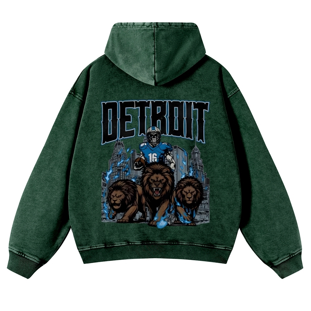 Casual Washed Hoodie Detroit Lions