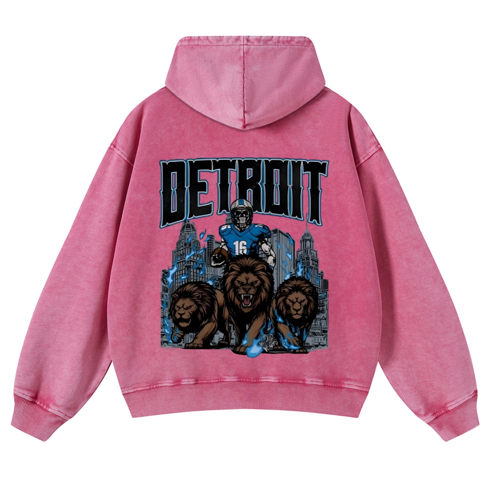 Casual Washed Hoodie Detroit Lions