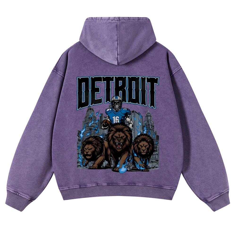 Casual Washed Hoodie Detroit Lions